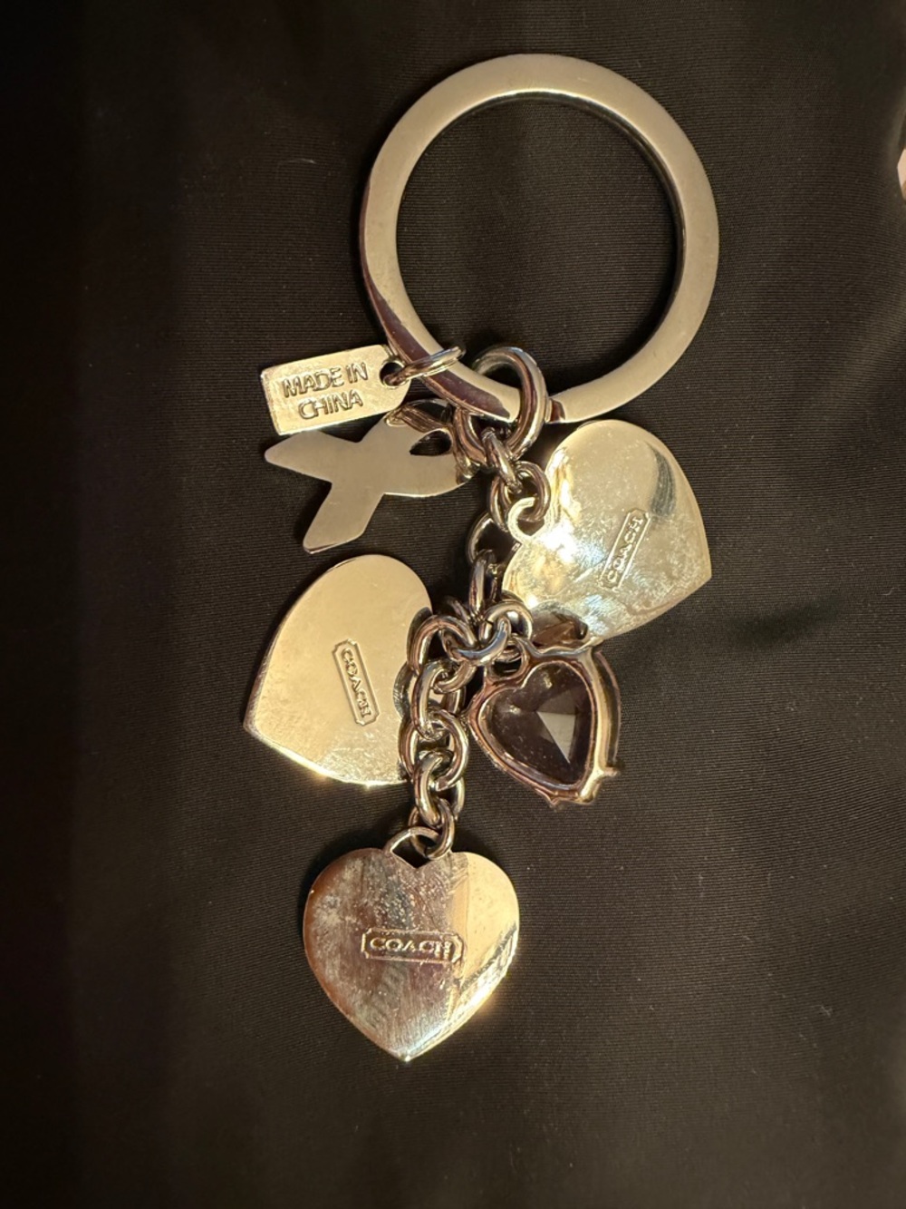 Coach nwot BCA Pink Heart Charm Key Ring purse charm SILVERTONE - Picture 2 of 2
